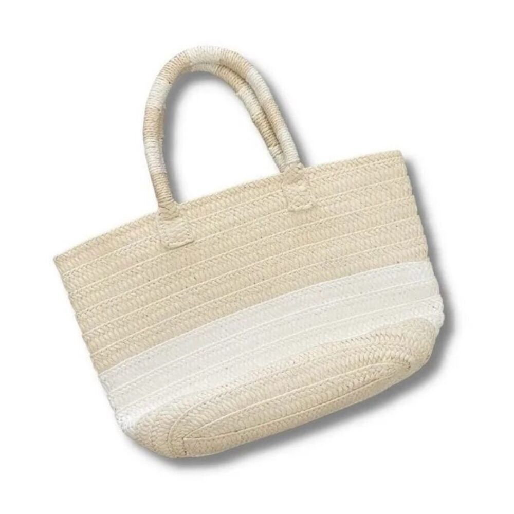Altru Ethical Paper Straw Tote Tan Cream Stripe natural sustainable new with sto